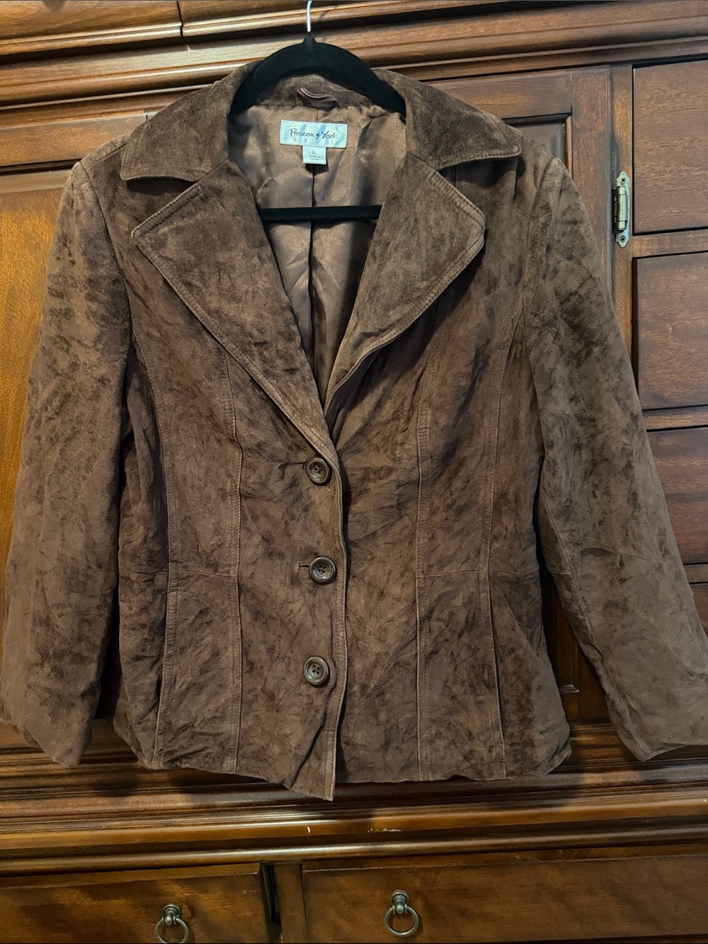 Leather chocolate brown blazer jacket size large Preston & York